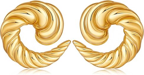 Chunky Gold Earrings for Women 18K Gold Plated Statement Earrings Trendy Minimalist Large Chunky Gold Studs Earrings in Saudi Arabia