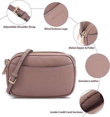 Genuine Leather Double Zipper Small Crossbody Bag for Women with an Adjustable Strap in Saudi Arabia