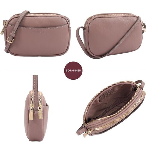 Genuine Leather Double Zipper Small Crossbody Bag for Women with an Adjustable Strap in Saudi Arabia