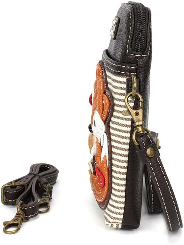 CHALA Woodland Animal Collection Cell Phone Crossbody Purse-Women PU Leather/Canvas Multicolor Handbag with Adjustable Strap - Fox Family - brown stripe in Saudi Arabia