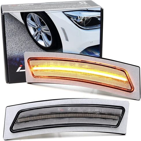 iJDMTOY Smoked Lens White Full LED Front Bumper Reflector Replace Side Marker Light Kit Compatible with BMW 2016-19 F30/LCI F80 320i 340i M3, F32 F82 420i 428i 435i 440i M4, Replace OEM Amber Reflex in Saudi Arabia