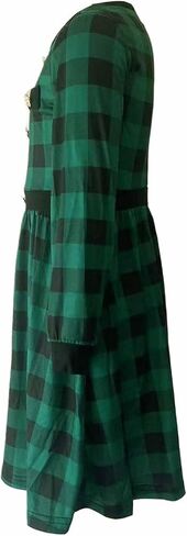 Teen Girls' Casual Long Sleeve Buffalo Plaid Patchwork Belted A-Line Dresses with Pockets for Girls 6-12 Years in Kuwait
