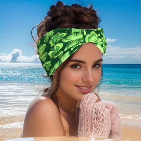 Boho Chic Twist Headband, Green Floral Print, Moisture Wicking, Stretchy in Saudi Arabia