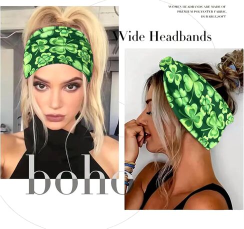 Boho Chic Twist Headband, Green Floral Print, Moisture Wicking, Stretchy in Saudi Arabia