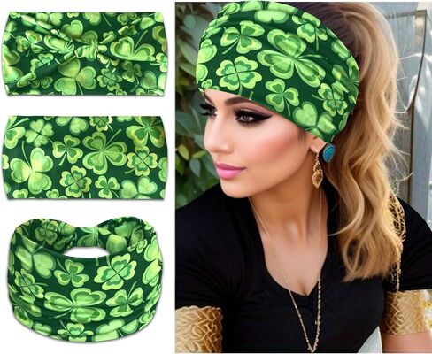 Boho Chic Twist Headband, Green Floral Print, Moisture Wicking, Stretchy in Saudi Arabia