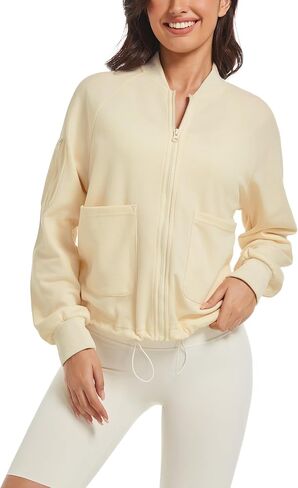 سترة Anienaya النسائية خفيفة الوزن كاجوال بياقة واقفة وسحّاب ورباط، معطف أنيق مع جيوب in Kuwait