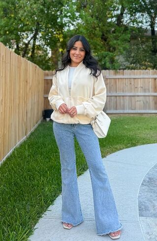 سترة Anienaya النسائية خفيفة الوزن كاجوال بياقة واقفة وسحّاب ورباط، معطف أنيق مع جيوب in Kuwait