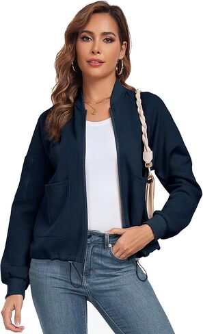 سترة Anienaya النسائية خفيفة الوزن كاجوال بياقة واقفة وسحّاب ورباط، معطف أنيق مع جيوب in Kuwait