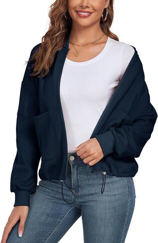 سترة Anienaya النسائية خفيفة الوزن كاجوال بياقة واقفة وسحّاب ورباط، معطف أنيق مع جيوب in Kuwait