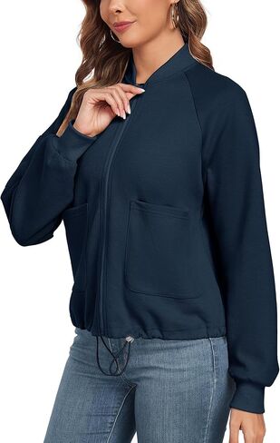 سترة Anienaya النسائية خفيفة الوزن كاجوال بياقة واقفة وسحّاب ورباط، معطف أنيق مع جيوب in Kuwait