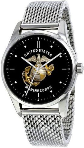 Marines Emblem Watch with Large Polished Chrome Case and Adjustable Stainless Steel Mesh Band in Saudi Arabia