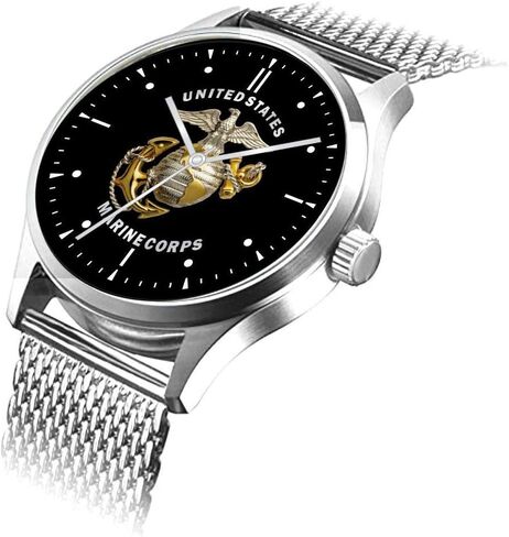 Marines Emblem Watch with Large Polished Chrome Case and Adjustable Stainless Steel Mesh Band in Saudi Arabia
