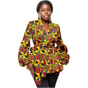 Women African Shirt Dashiki Batik Top Kente Cotton Wax Print Clothes Long Sleeve Blouse Ankara Tunic in Saudi Arabia