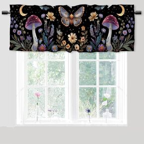Butterfly Mushroom Kitchen Curtain Valance Moth Wildflower Daisy Light Filtering Short Kitchen Valance Rod Pocket Window Decor Curtain for Bedroom Living Room 1 Pack 52x 18 inch in Saudi Arabia