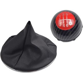 5 Speed Gear Shift Knob Sitck Head Leather Gloss Black Cap Replacement，for Fiat 500 500C 2007-2018(Carbon Fiber red Cover, R Marked Below (5 Speed) in Kuwait