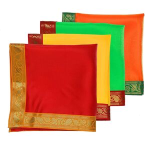 Set of 4 Small Pooja Cloth Mat Aasan Decorative Cloth (Size:-16 Inches X 16 Inches,) for Indian Traditional Multipurpose Pooja Diwali Decorations Item & Article Yellow Laxmi in Saudi Arabia