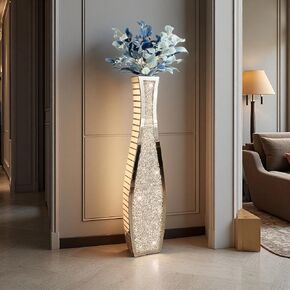 30" Tall Double Sided Crushed Diamond Floor Vases, Large Mirrored Sliver Crystal Vase for Living Room, Floor Vases Decorative Tall for Home,Office,Hotel(11.8" L x 4.8" W x 30" H) in Saudi Arabia