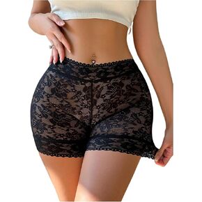 WDIRARA Women's Floral Lace Boyshorts Sheer Mid Rise Panties Underwear in Saudi Arabia