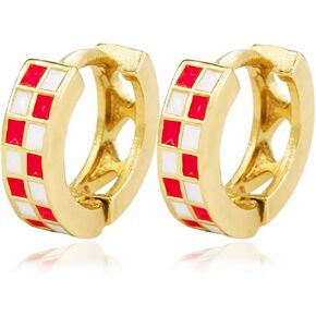 Gold Checkered Earrings for Women Halloween Earring Teacher Earrings Football Mom Black And White Hoop Earring Checkered Houndstooth Accessories Dainty Huggie Earring Jewelry in Saudi Arabia