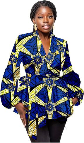 قميص نسائي أفريقي Dashiki Batik Top Kente ملابس مطبوعة بالشمع القطني بأكمام طويلة بلوزة أنقرة تونك in Kuwait