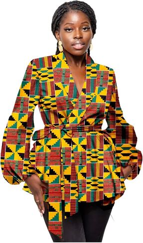 Women African Shirt Dashiki Batik Top Kente Cotton Wax Print Clothes Long Sleeve Blouse Ankara Tunic in Saudi Arabia