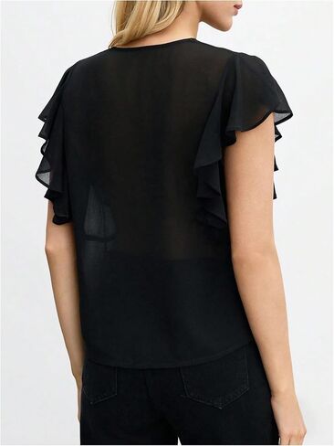 SweatyRocks Women's Sheer Mesh V Neck Cap Sleeve Summer Loose Blouse Shirt Tops in Saudi Arabia
