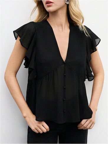 SweatyRocks Women's Sheer Mesh V Neck Cap Sleeve Summer Loose Blouse Shirt Tops in Saudi Arabia