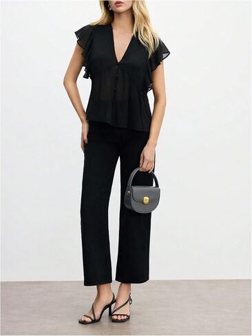 SweatyRocks Women's Sheer Mesh V Neck Cap Sleeve Summer Loose Blouse Shirt Tops in Saudi Arabia