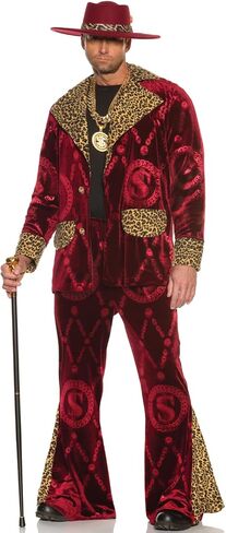 UNDERWRAPS Mens Pimp Costume Suit - Pimp Adult Halloween Costumes for Men, Embossed Velvet Jacket & Bell Bottoms with Hat in Saudi Arabia