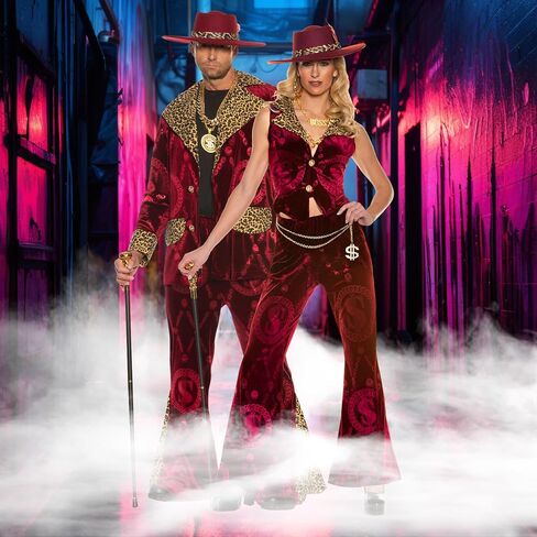 UNDERWRAPS Mens Pimp Costume Suit - Pimp Adult Halloween Costumes for Men, Embossed Velvet Jacket & Bell Bottoms with Hat in Saudi Arabia