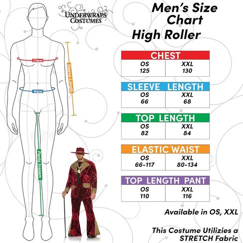 UNDERWRAPS Mens Pimp Costume Suit - Pimp Adult Halloween Costumes for Men, Embossed Velvet Jacket & Bell Bottoms with Hat in Saudi Arabia