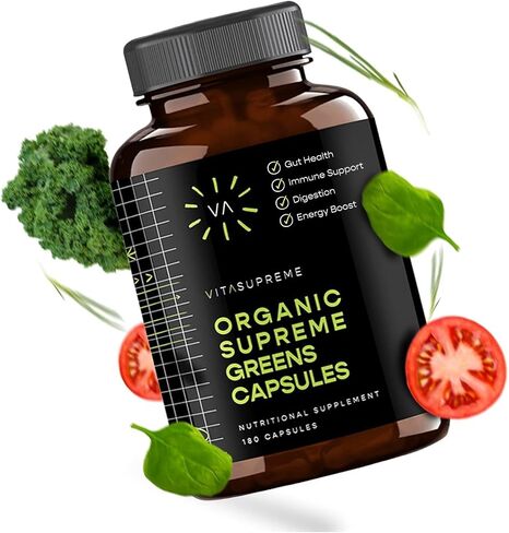 Organic Super Greens Superfood Capsule, Nutritional Supplement for Gut Health, Immune Support, Digestion, Energy, and More (Non-GMO, Keto, Vegan) 180 Capsules, 1 Pack in Saudi Arabia