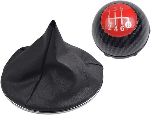 5 Speed Gear Shift Knob Sitck Head Leather Gloss Black Cap Replacement，for Fiat 500 500C 2007-2018(Carbon Fiber red Cover, R Marked Below (5 Speed) in Kuwait