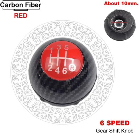 5 Speed Gear Shift Knob Sitck Head Leather Gloss Black Cap Replacement，for Fiat 500 500C 2007-2018(Carbon Fiber red Cover, R Marked Below (5 Speed) in Kuwait
