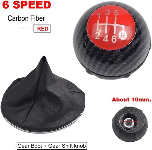 5 Speed Gear Shift Knob Sitck Head Leather Gloss Black Cap Replacement，for Fiat 500 500C 2007-2018(Carbon Fiber red Cover, R Marked Below (5 Speed) in Kuwait