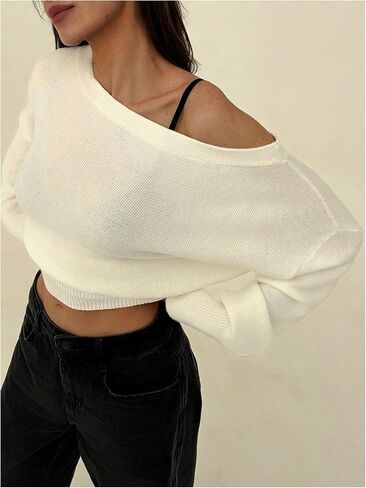 Women's Off The Shoulder Sweater Long Sleeve Knit Pullover Tops Trendy Fall Outfits in Saudi Arabia