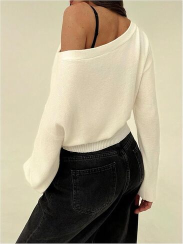 Women's Off The Shoulder Sweater Long Sleeve Knit Pullover Tops Trendy Fall Outfits in Saudi Arabia