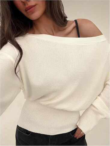 Women's Off The Shoulder Sweater Long Sleeve Knit Pullover Tops Trendy Fall Outfits in Saudi Arabia