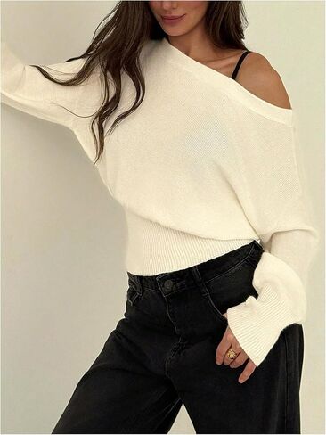 Women's Off The Shoulder Sweater Long Sleeve Knit Pullover Tops Trendy Fall Outfits in Saudi Arabia