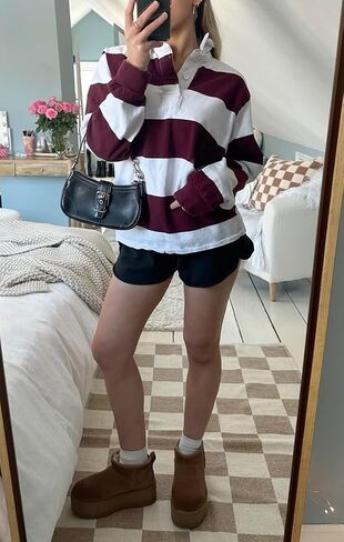 Women Striped Rugby Shirt Y2k Long Sleeve Oversized Polo Sweatshirt Vintage Collared Shirt Pullover Top Streetwear in Saudi Arabia