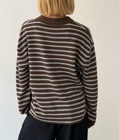Women Striped Rugby Shirt Y2k Long Sleeve Oversized Polo Sweatshirt Vintage Collared Shirt Pullover Top Streetwear in Saudi Arabia