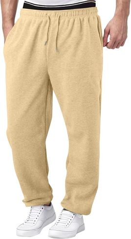 Men's Baggy Sweatpants Fleece Straight Leg Casual Pants Elastic Waist Athletic Workout Jogger Sweat Pants Fall Winter in Kuwait