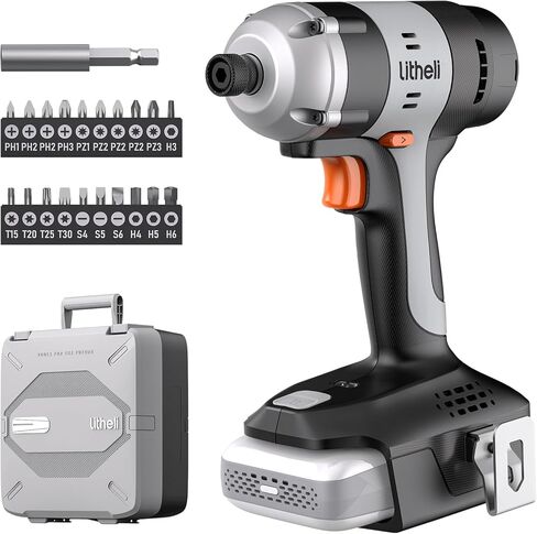 Litheli 20V MAX Cordless Impact Driver Kit, 1/4 Inch Brushless Hex Driver, 230N.m Torque, with 2.0Ah Battery, 14PCS Sockets, 10PCS Driver Bits and Tool Bag Included in Saudi Arabia