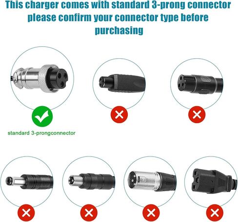 42V 2A Power Charger Cable Fast Charge 3-Prong Inline Connector (Φ 0.31 inch!!!) for Electric Sports & Outdoor Equipment (Fit 36V Li-ion Battery Pack) in Kuwait