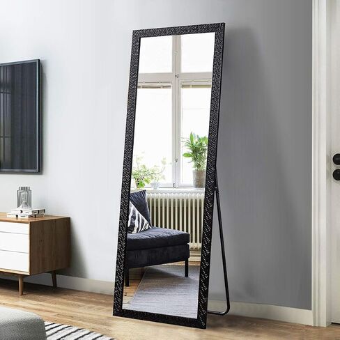 المرآة ذات الطول الكامل لـ OGCAU ، مرآة النوافذ 65 "x22" ، طول الأرضية معلقة أو تميل ، كامل الجسم مع جزء من نافذة الإطار الحديدي لغرفة المعيشة غرفة النوم (أسود) in Saudi Arabia