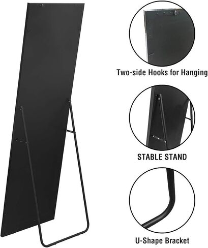 المرآة ذات الطول الكامل لـ OGCAU ، مرآة النوافذ 65 "x22" ، طول الأرضية معلقة أو تميل ، كامل الجسم مع جزء من نافذة الإطار الحديدي لغرفة المعيشة غرفة النوم (أسود) in Saudi Arabia