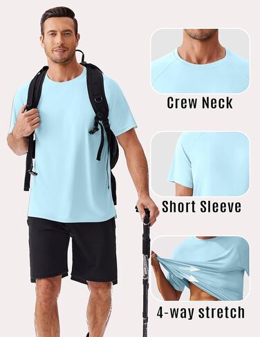 PINSPARK Workout Shirts for Men UPF 50+ Quick Dry Athletic Gym Tee Shirts Mens Short Sleeve Running Cooling Swimming T-Shirt in Kuwait