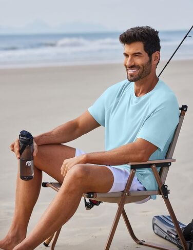 PINSPARK Workout Shirts for Men UPF 50+ Quick Dry Athletic Gym Tee Shirts Mens Short Sleeve Running Cooling Swimming T-Shirt in Kuwait