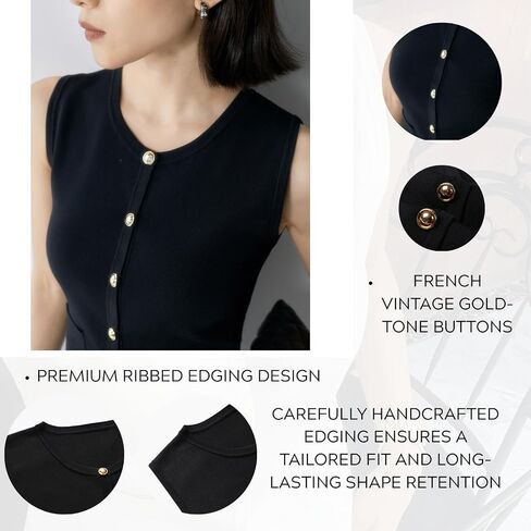 Crew Neck Gold Button Front Sweater Vest Compact Knit Structured Waistcoat Tank Top Minimalist Style in Saudi Arabia