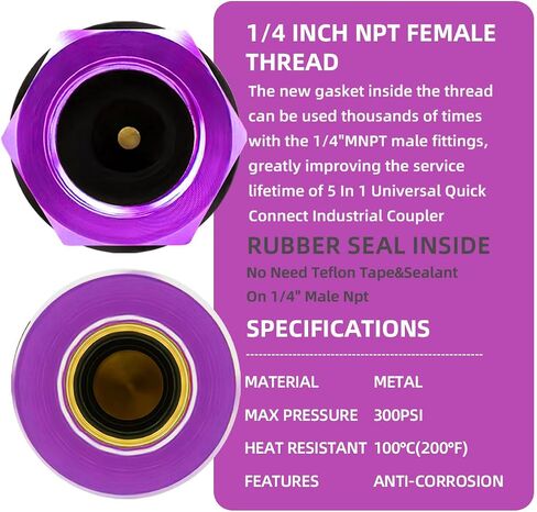 5 In 1 Universal Quick Industrial Connect Coupler, 1/4" Female NPT, Air Hose Fittings, Release Sleeve, Red (1-Piece) in Saudi Arabia